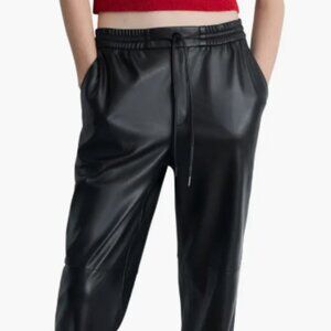 MANGO Faux Leather Drawstring Pants - Black, Size M